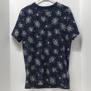 Express Navy Blue & White Floral Short Sleeve Str… - image 1